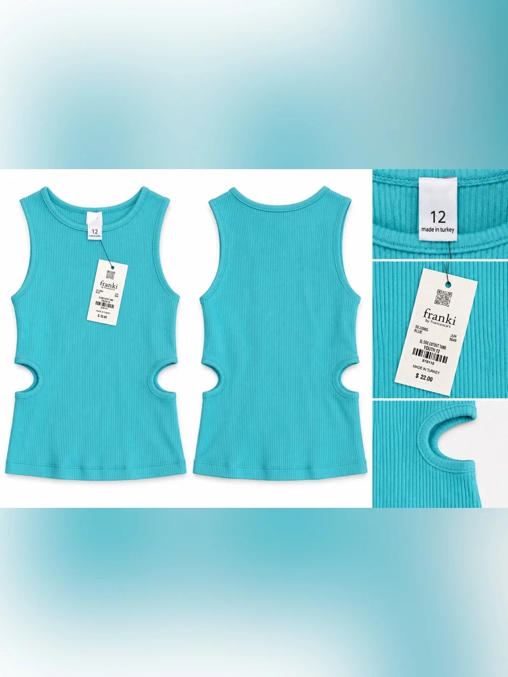 Girls Ribbed Cutout One-Piece Tank - Teal Blue